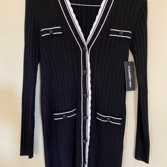 Karl Lagerfeld Paris Scalloped Trim Cardigan - Picture 6 of 11